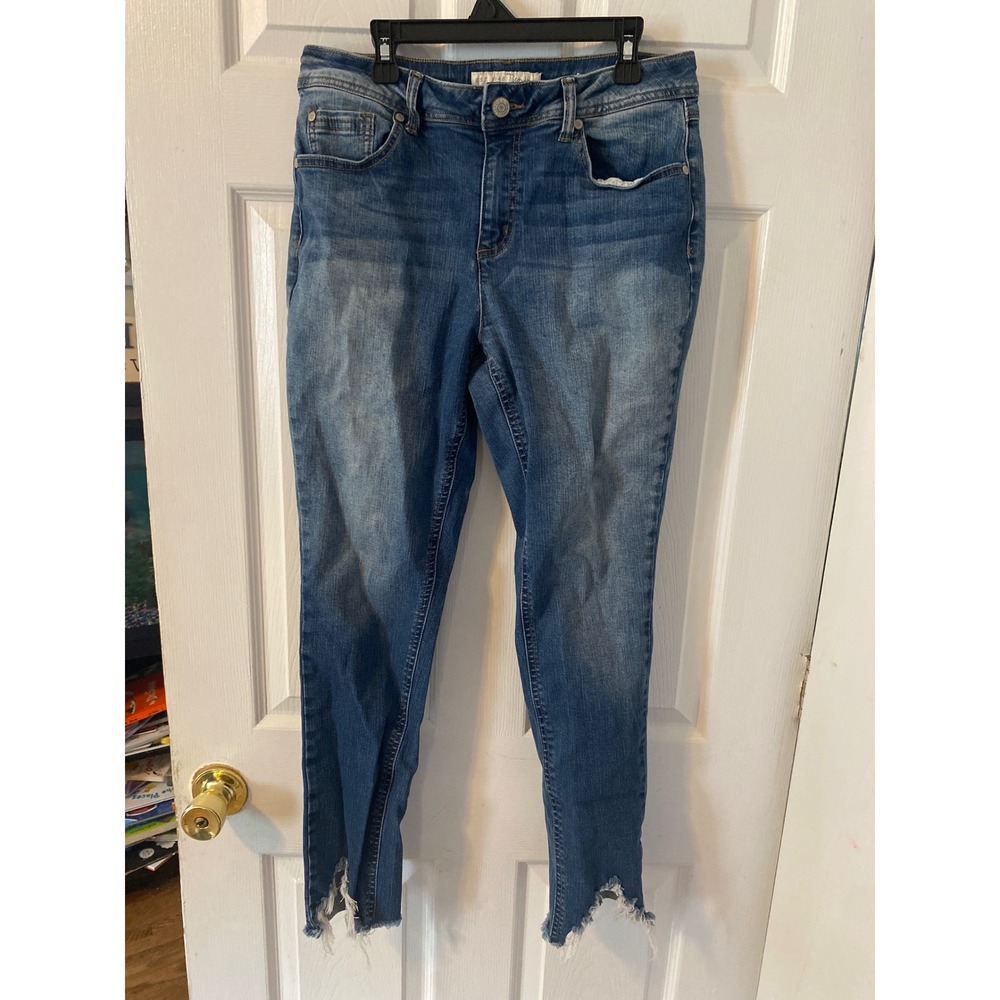 EST. 1946 Denim Womens High Rise Skinny Jeans Medium Wash Distressed Raw Hem 8